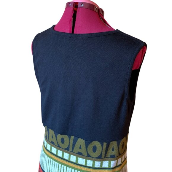 MARIE CLAIRE / Black -  Orange Patterned Dress Tunic sleeveless / Medium - Picture 5 of 10